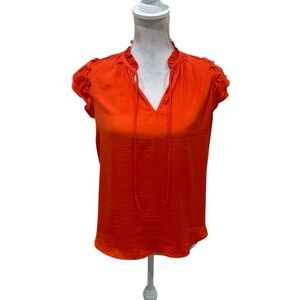 Autres filles Cap Sleeve poly lightweight orange/red Blouse split neck small